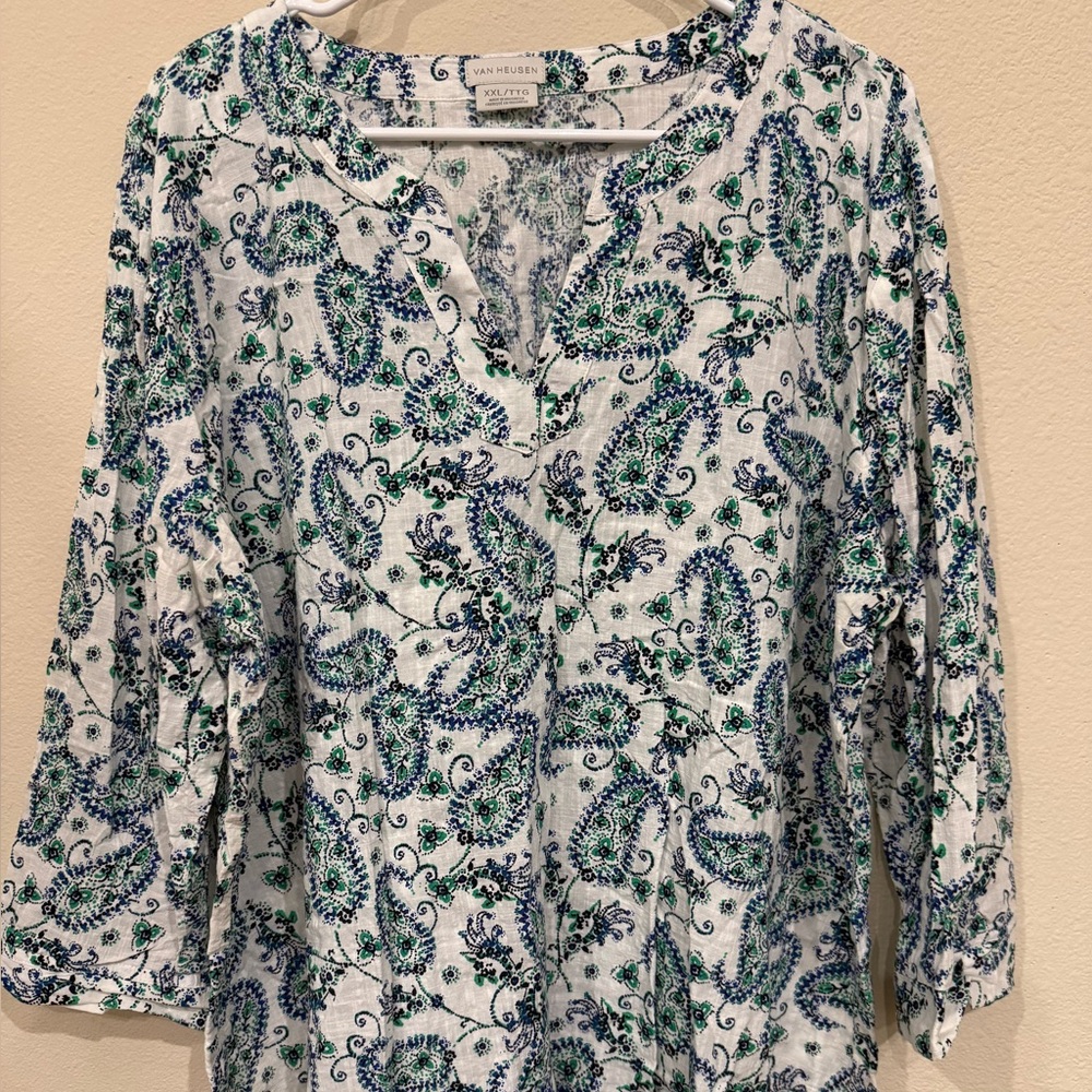 Van Heusen Blue and Green Paisley Blouse Women’s size XXL